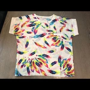 Feather chiffon short sleeve blouse